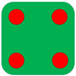 GREEN DICE NUMBER FOUR WITH RED DOTS