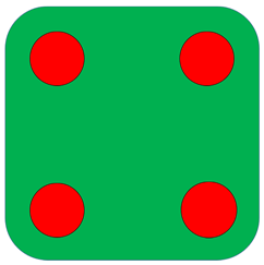 GREEN DICE NUMBER FOUR WITH RED DOTS